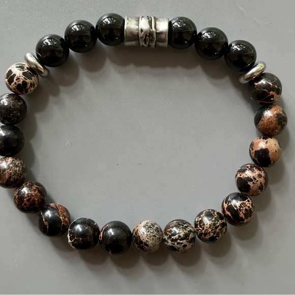 Black Sea Sediment and Black Obsidian Handcrafted Bead Bracelet - Picture 4 of 6